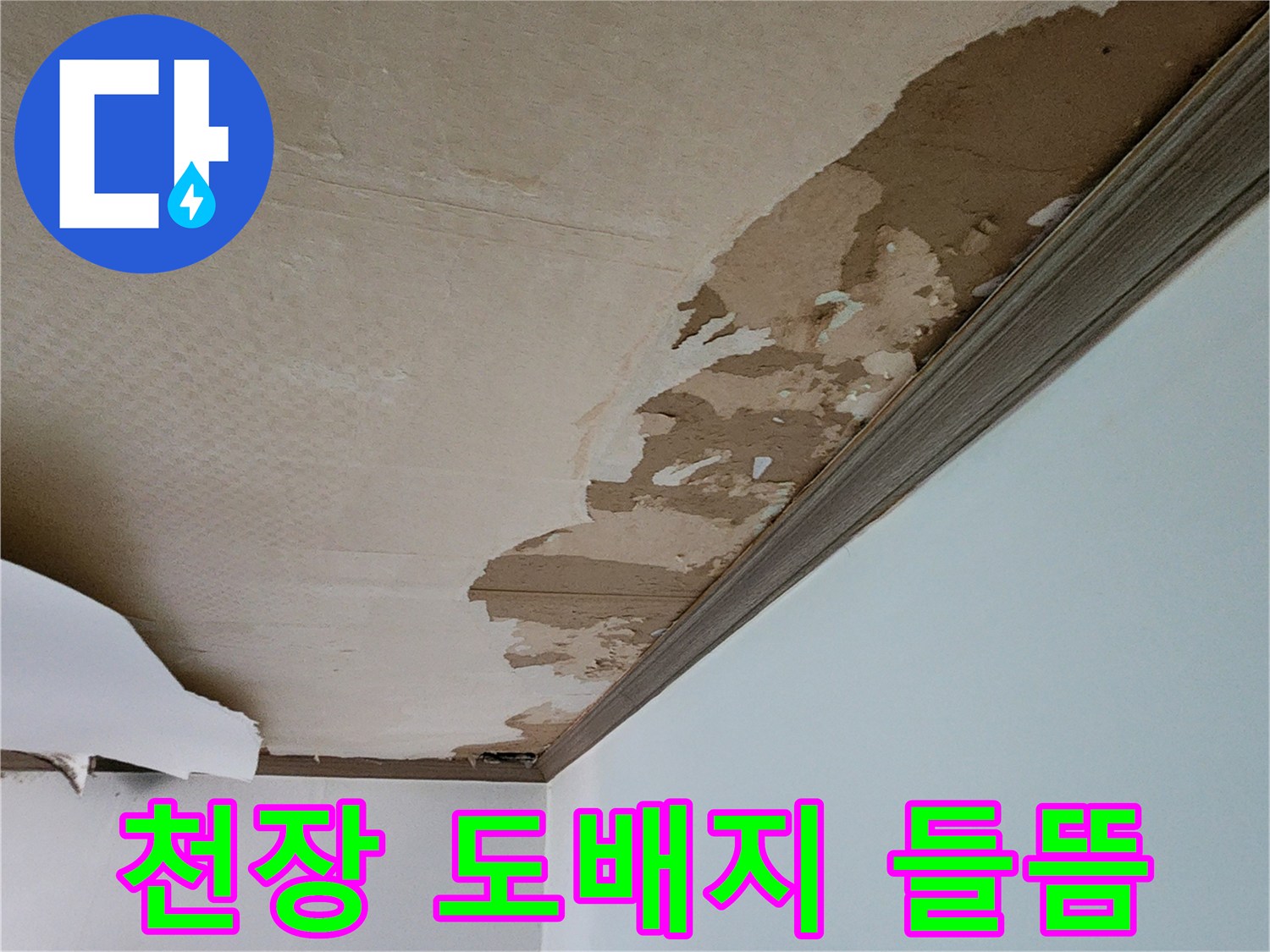 포천 내촌면 현장의 천장 도바지가 습기로 인해 벗겨진 모습입니다.