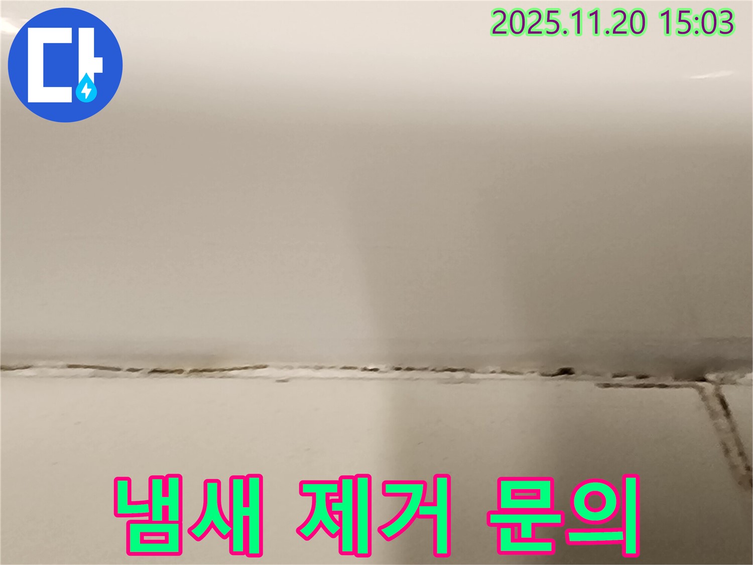 욕조 옆 타일 틈새 곰팡이 - 곰팡이 제거 후에도 냄새가 계속 나요! - 냄새 제거 시공이 필요할 수 있습니다.