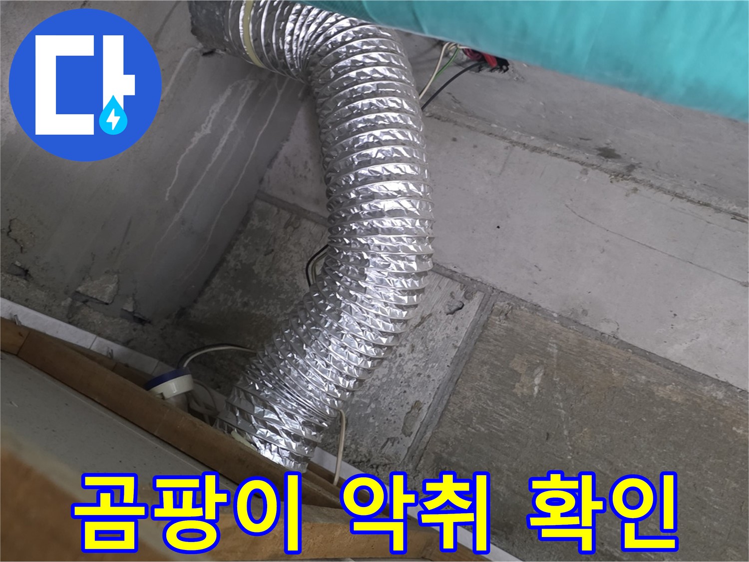 마포구 용강동 현대홈타운 누수 점검 - 환풍기 배관 연결 부위 주변 벽면 곰팡이 발생 및 악취 확인