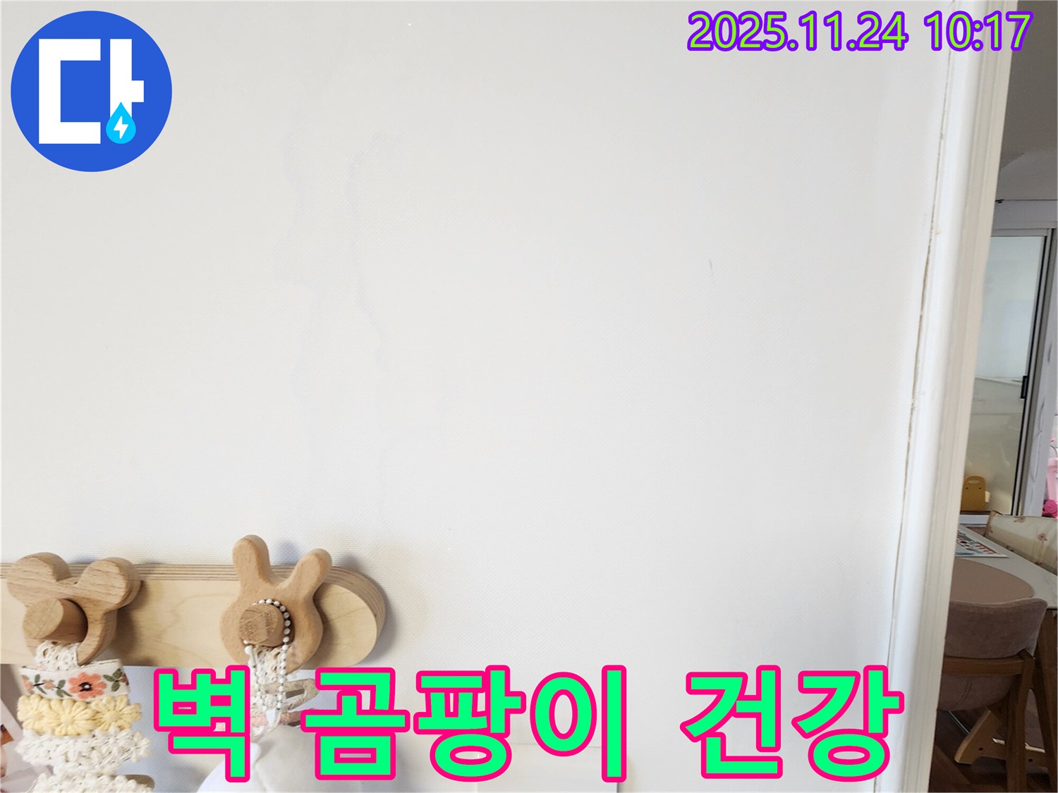 벽에 곰팡이가 핀 사진 - 포천에서 누수탐지 업체가 벽에 핀 곰팡이의 원인이 되는 누수를 해결하는 과정을 보여줍니다.
