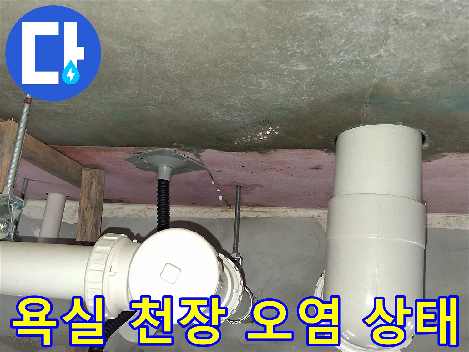 천장 슬라브 부위-습기 및 곰팡이가 발생한 배관 주변