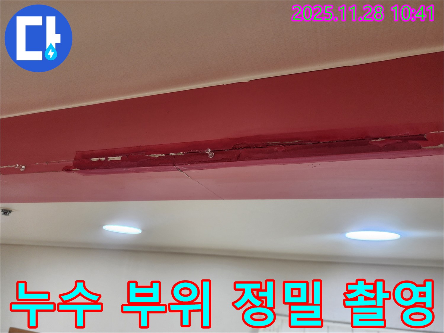금동리 천장 누수 부위 정밀 촬영 - 누수 위치와 상태를 정확하게 파악