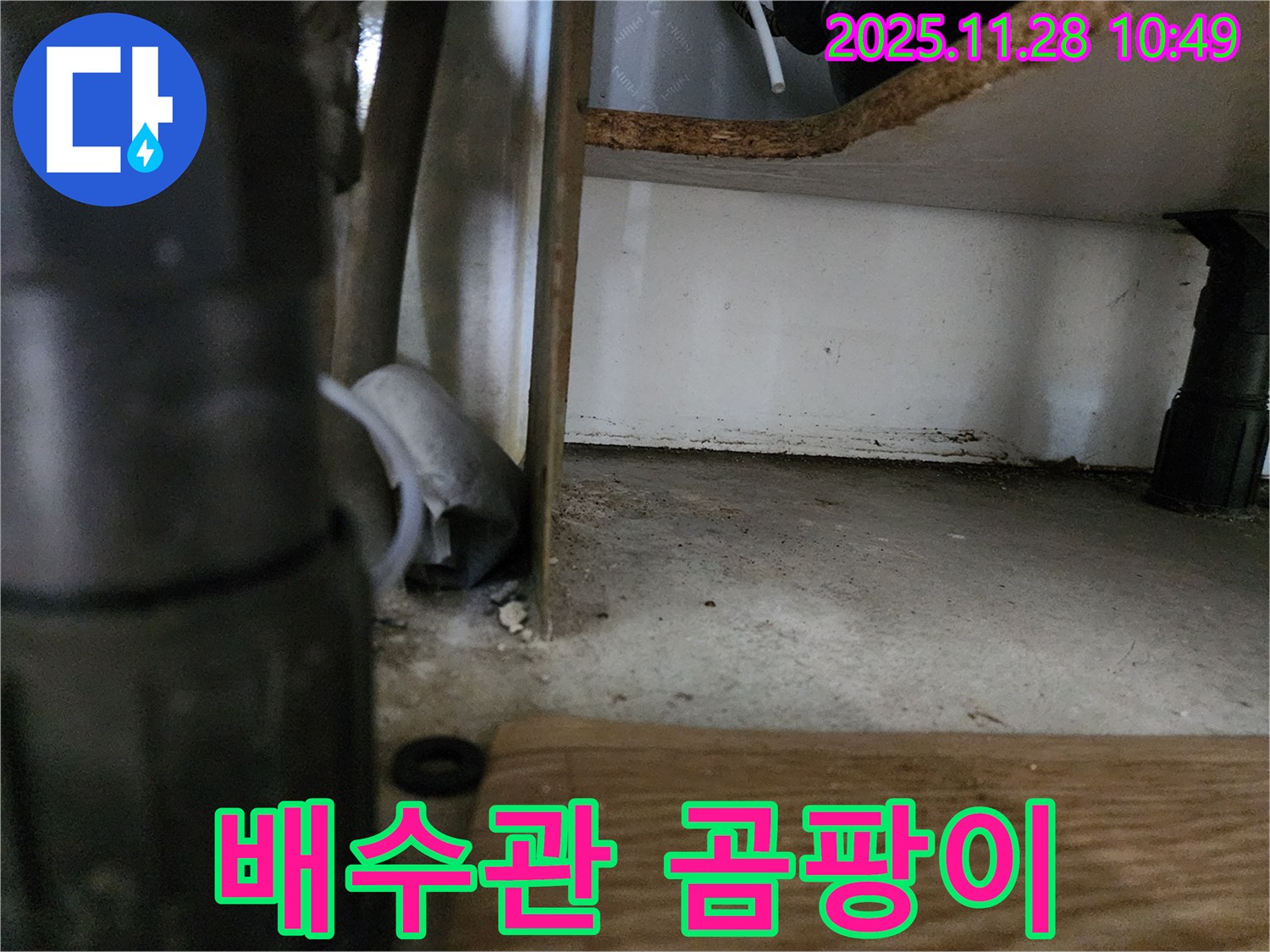 싱크대 하부 - 배수관 주변 곰팡이, 습기 - 누수 의심