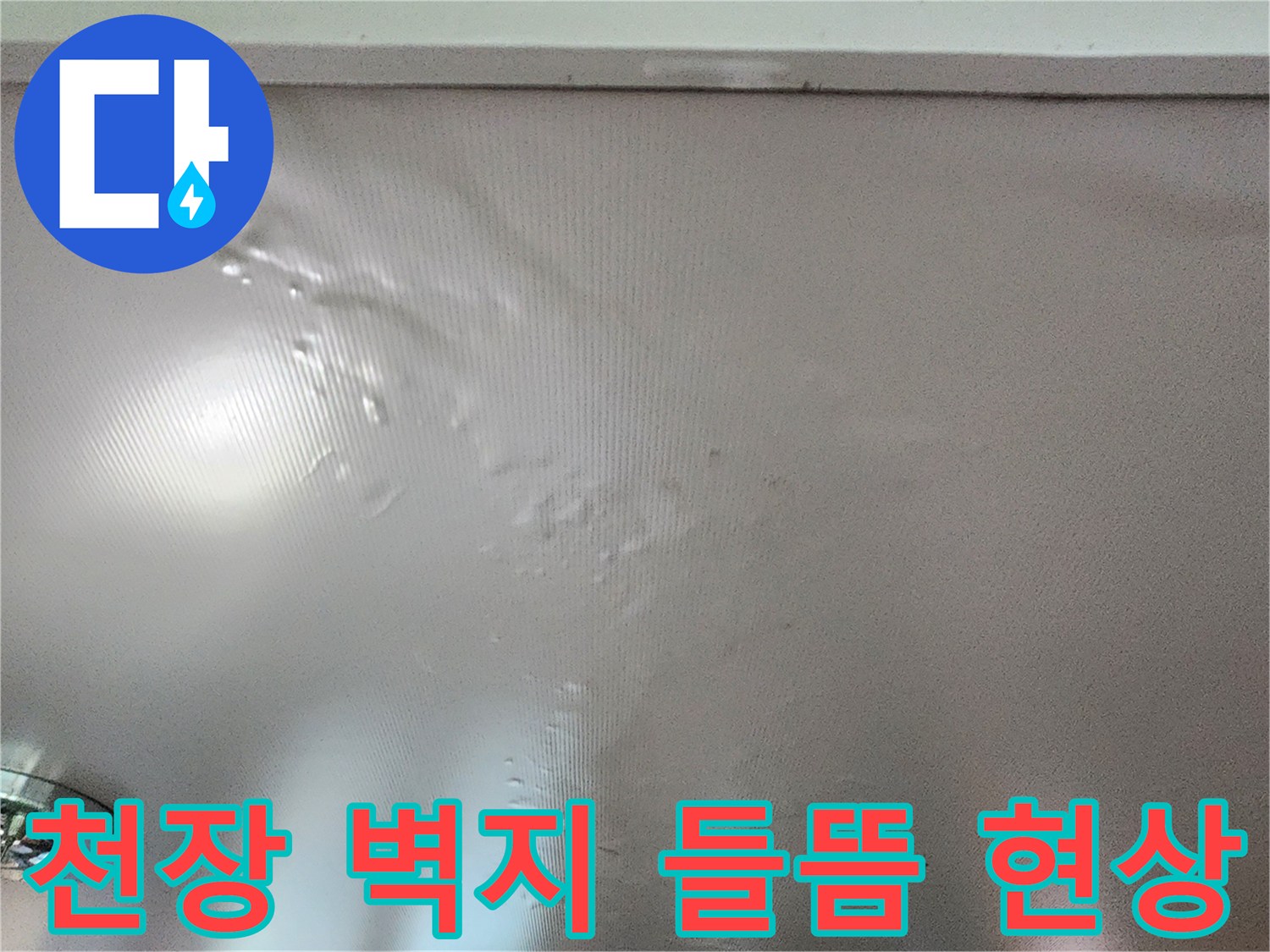 포천 신북면 주거 공간의 천장 벽지가 습기로 인해 부풀어 오른 모습입니다.