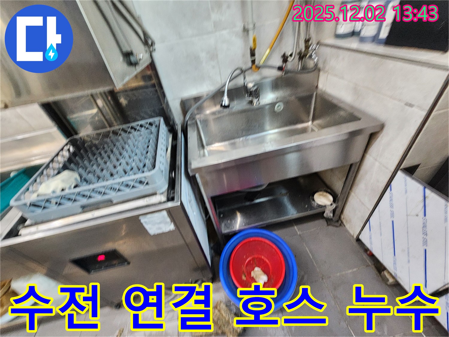 포천 이동면 노곡리 식당 싱크대 온수/냉수 연결 호스 누수 - 낡은 호스를 새 호스로 신속하게 교체했습니다.