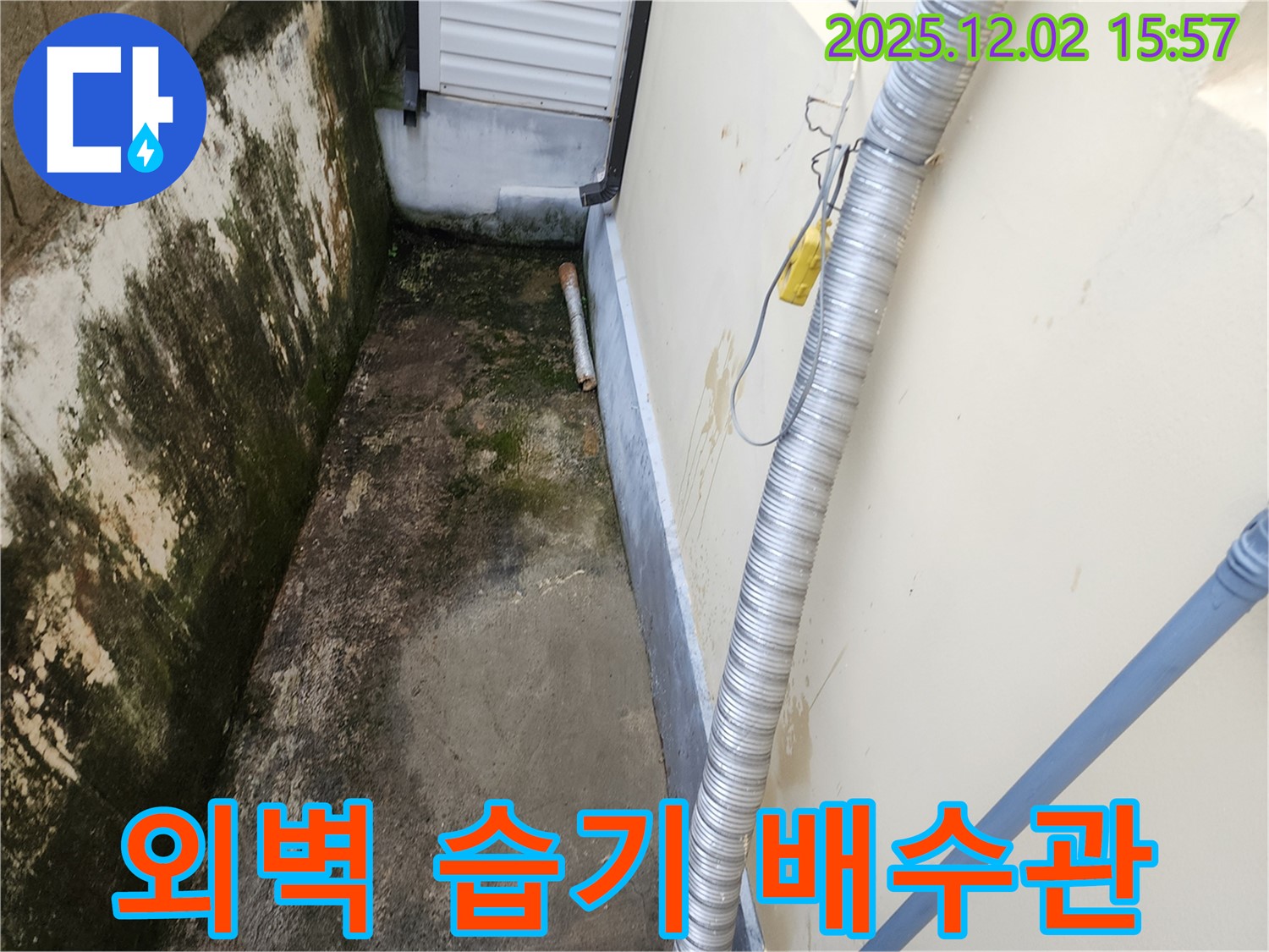 외벽 습기, 곰팡이 - 좁은 공간 배수관 문제, 정확한 진단과 맞춤 보수