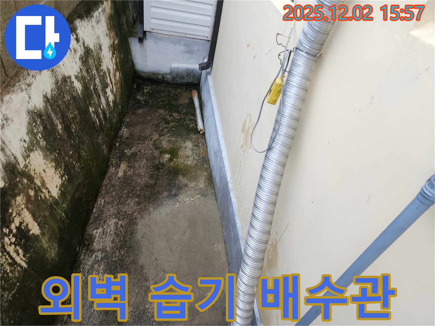 외벽 습기, 곰팡이 - 좁은 공간 배수관 문제, 정확한 진단과 맞춤 보수