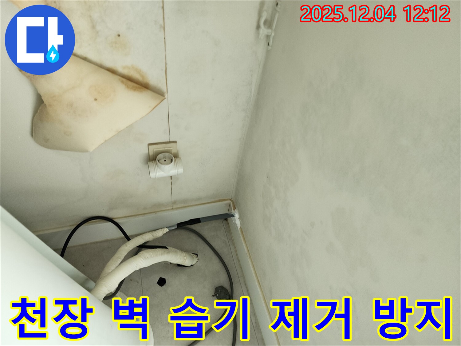 경기도 포천시 일동면 기산리 주택 누수 - 곰팡이 핀 천장과 벽면 습기를 완벽하게 제거하고 곰팡이 재발을 방지하는 작업을 진행하고 있습니다.