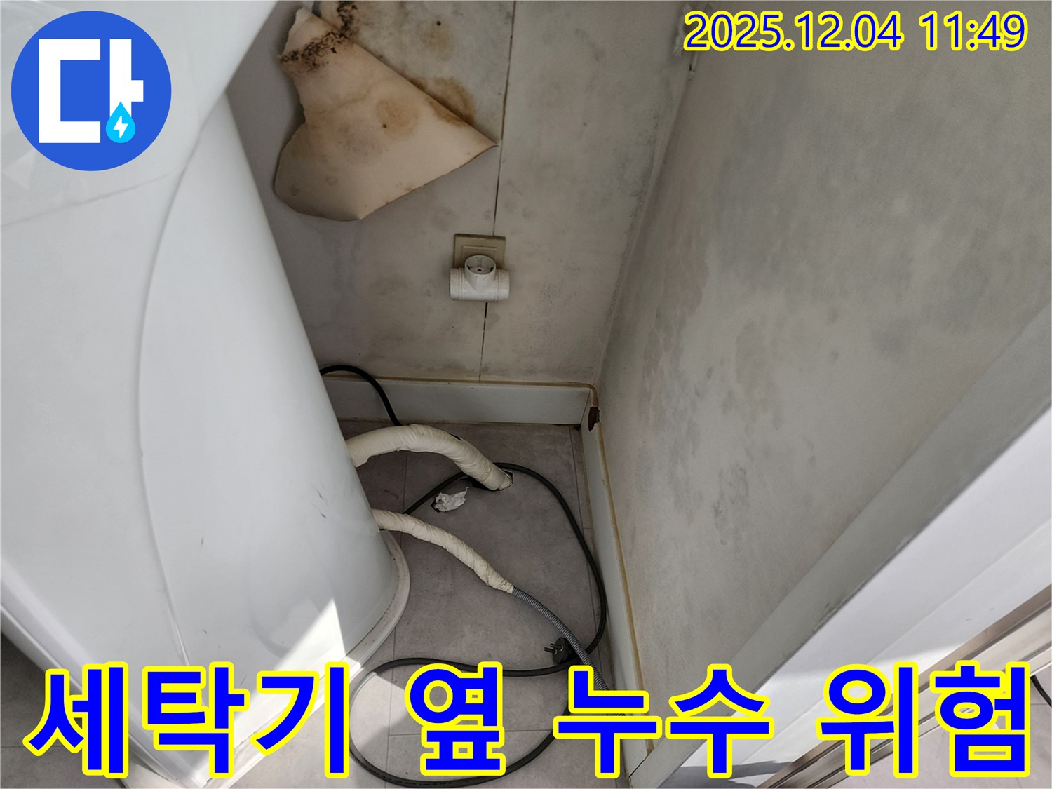 포천시 일동면 - 세탁기 옆 젖은 벽 - 곰팡이 - 콘센트 감전 위험