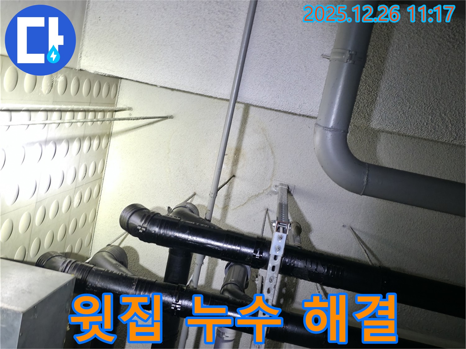 평내동 아파트 윗집 누수 해결 - 누수탐지 장비를 사용하여 정확한 누수 지점을 찾아내고, 윗집과 협력하여 신속하게 보수하는 과정을 담았습니다.
