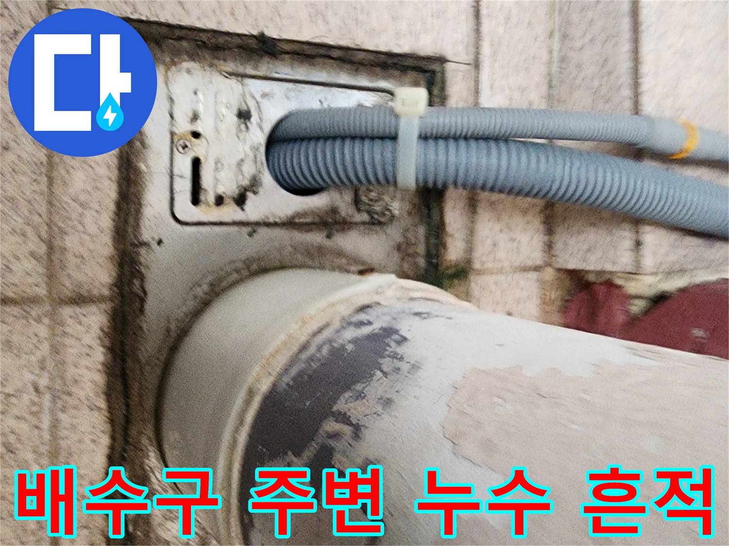 화장실 배수구 유가 주변의 습기와 변색된 상태