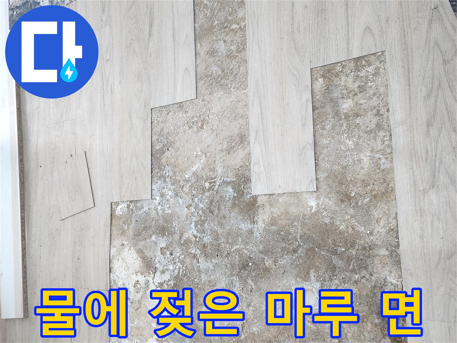 누수 발생으로 인해-얼룩지고 젖어있는 마루 바닥