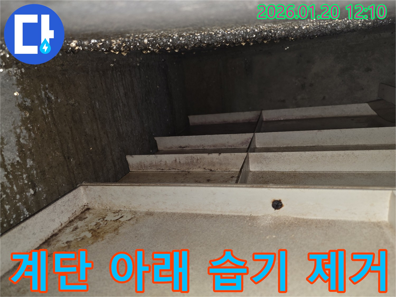 상록구 샘골로4길 누수 - 계단 아래 습기 제거 작업
