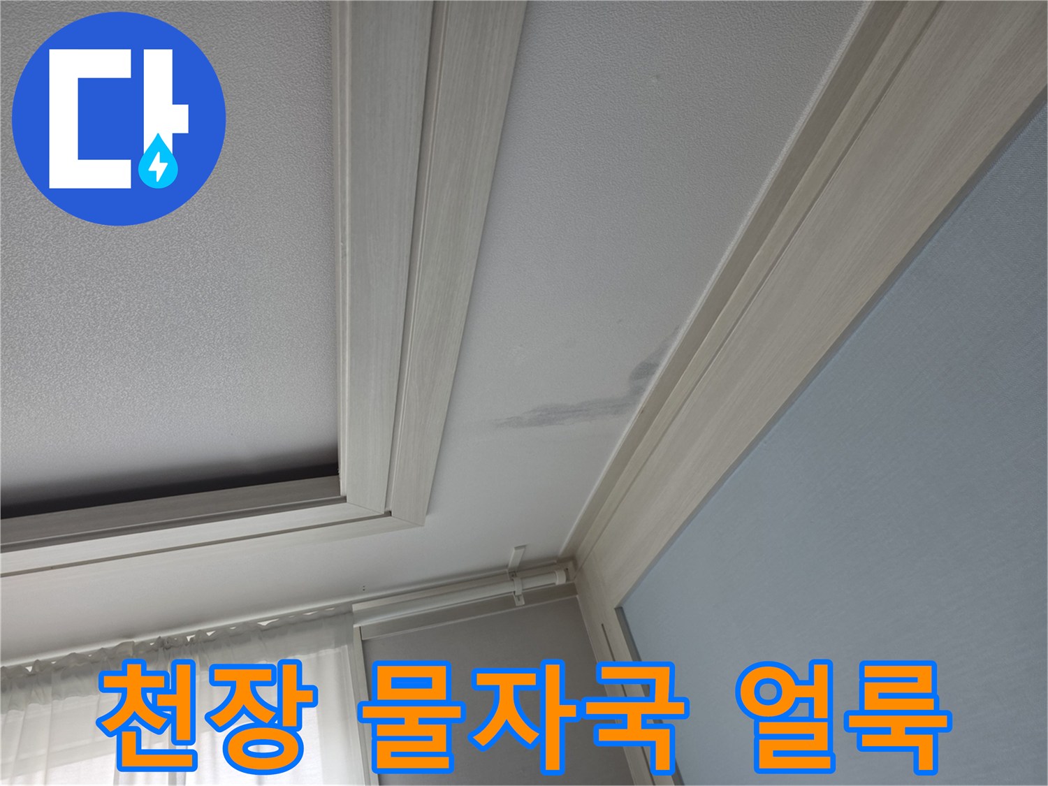 아랫층 천장에 발생한 젖은 물자국과 얼룩 흔적