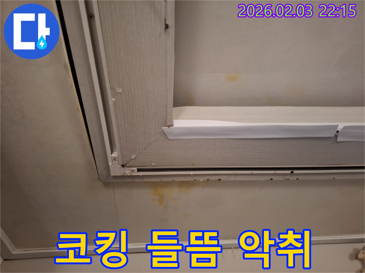 창문 코킹 들뜸으로 인한 천장 누수 - 코킹 보수와 곰팡이 제거로 악취 해결!