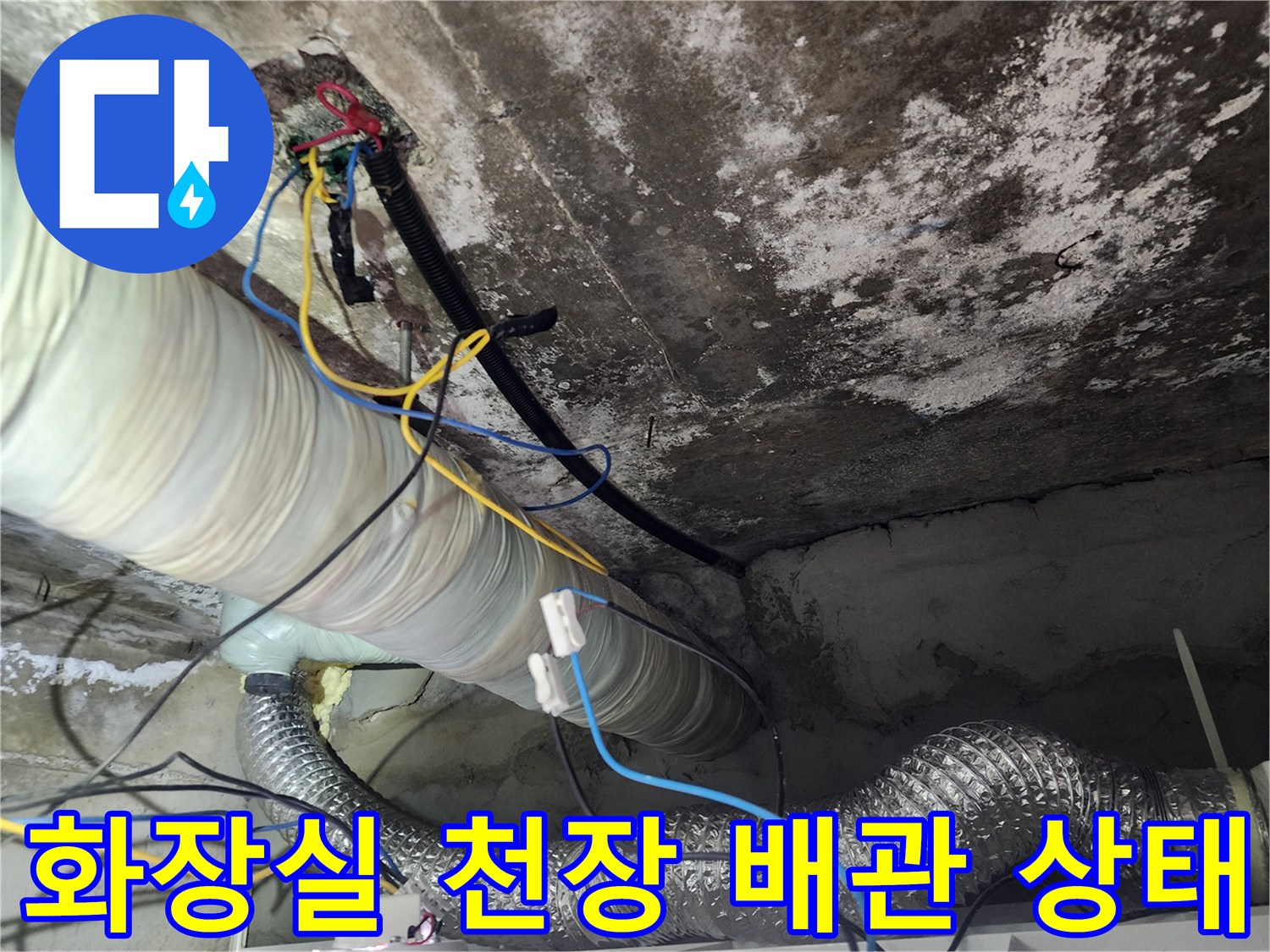 노원구 화장실-천장 내부 배관과 전기선 노출 모습