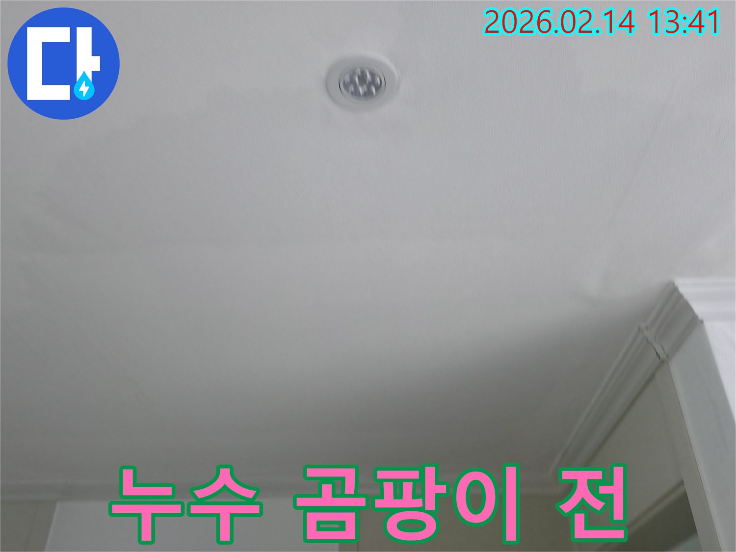 천장-누수로-인해-곰팡이가-생기기-전-초기-물자국을-보여주며-신속한-조치의-중요성을-강조하는-사진