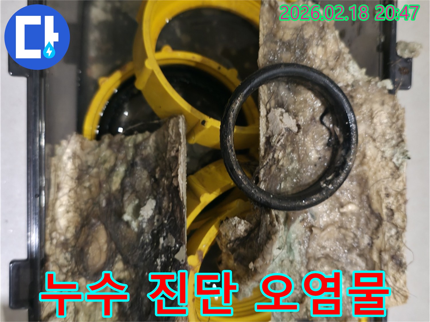누수-진단-과정에서-배관-내부에서-발견된-오염물과-손상된-부품을-보여주는-사진입니다