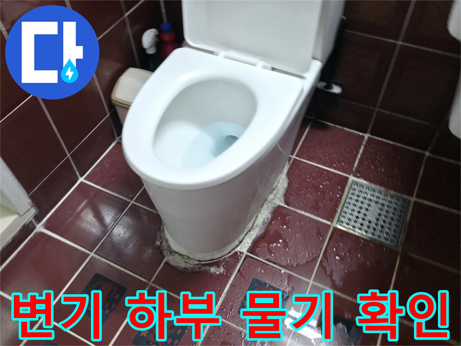 양주 백석읍-배수구와 변기 사이 타일 틈새의 물 고임 현상