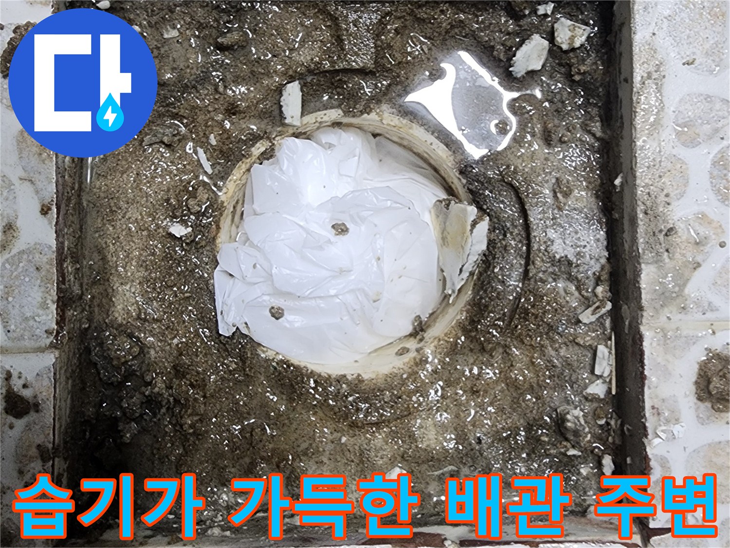 욕실-배수관-주변-습기-및-침수-상태-촬영