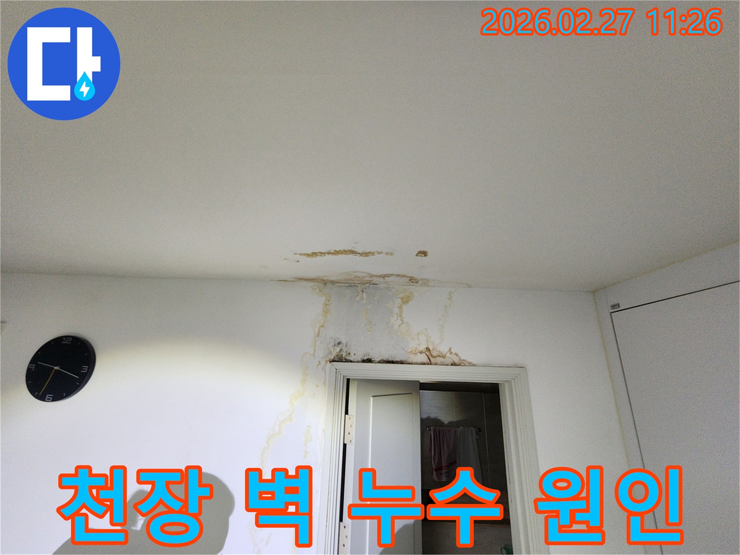 천장과-벽면의-물자국을-통해-누수-원인을-정확히-탐지하여-근본적으로-해결하는-현장-모습