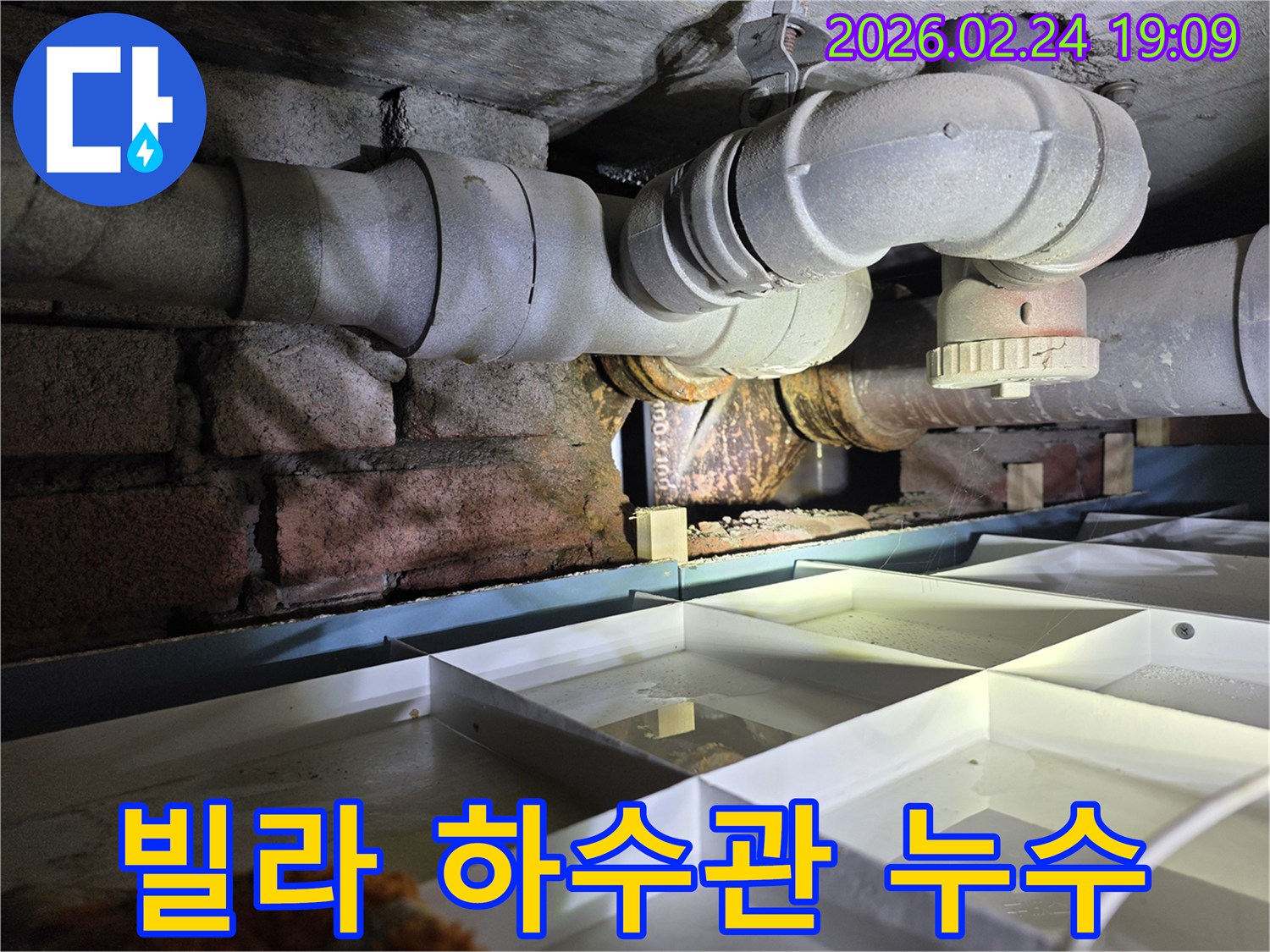 빌라-지하의-노후된-하수관에서-누수가-발생하여-물이-새는-현장을-보여주는-이미지
