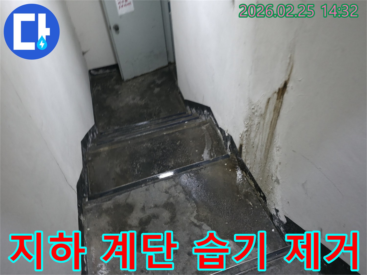 강동구-진황도로-지하-계단-벽면을-타고-흐르는-누수로-인해-전체적으로-습한-분위기의-현장