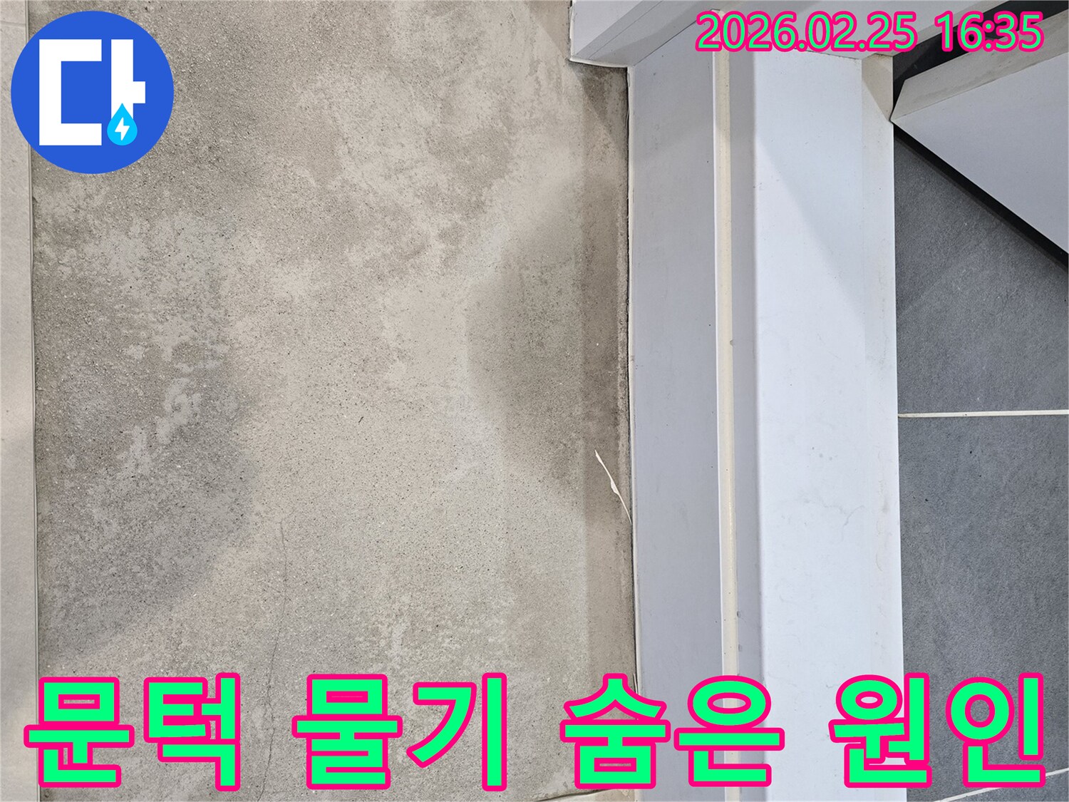 누수-전문가가-문턱-주변-바닥에-발생한-물기를-통해-숨겨진-누수-원인을-정밀하게-탐지하는-모습