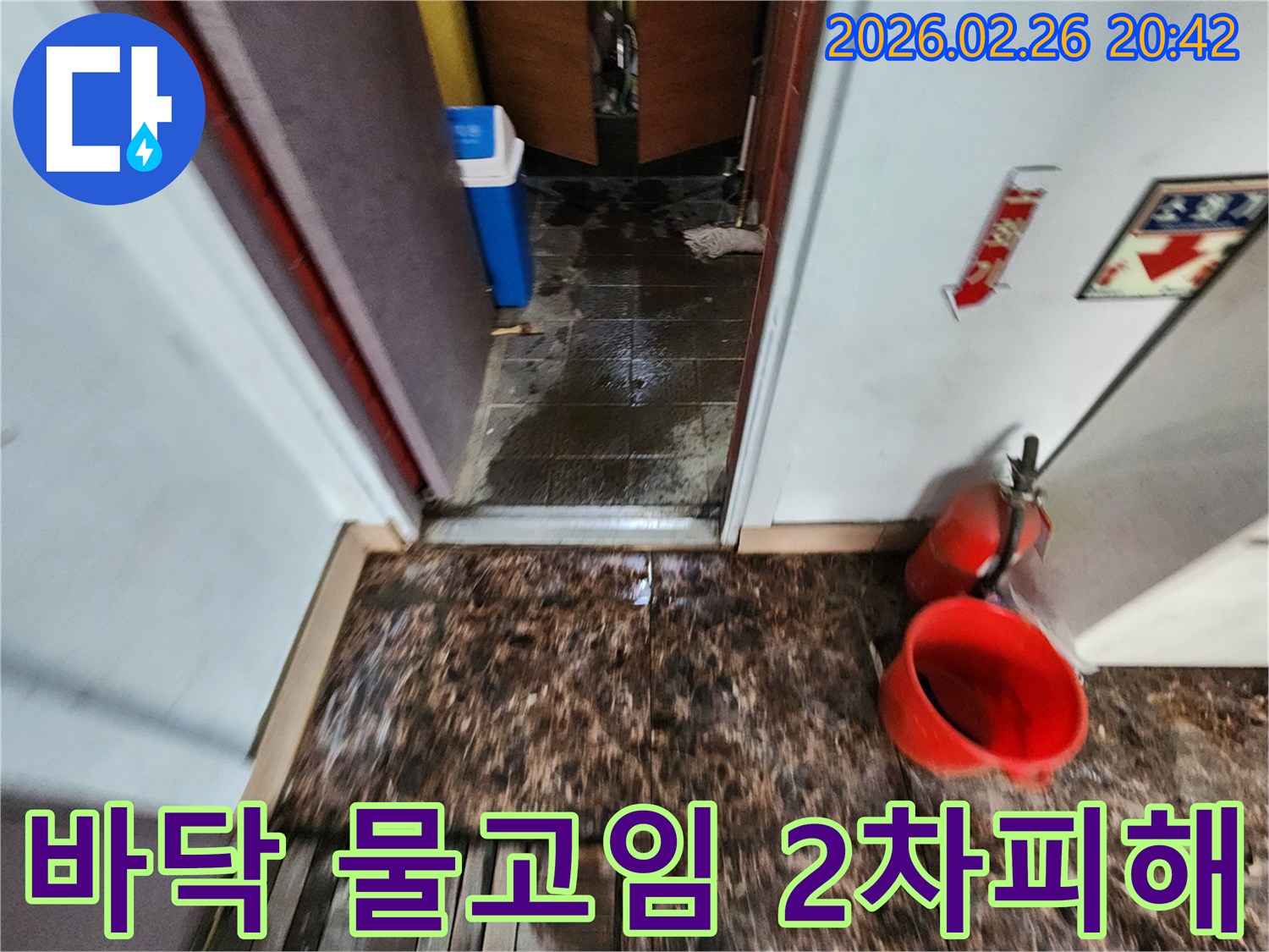 주택 내부 바닥에-물이 고여있고-주변 가구와 벽체로-2차 피해가 우려되는 현장 사진