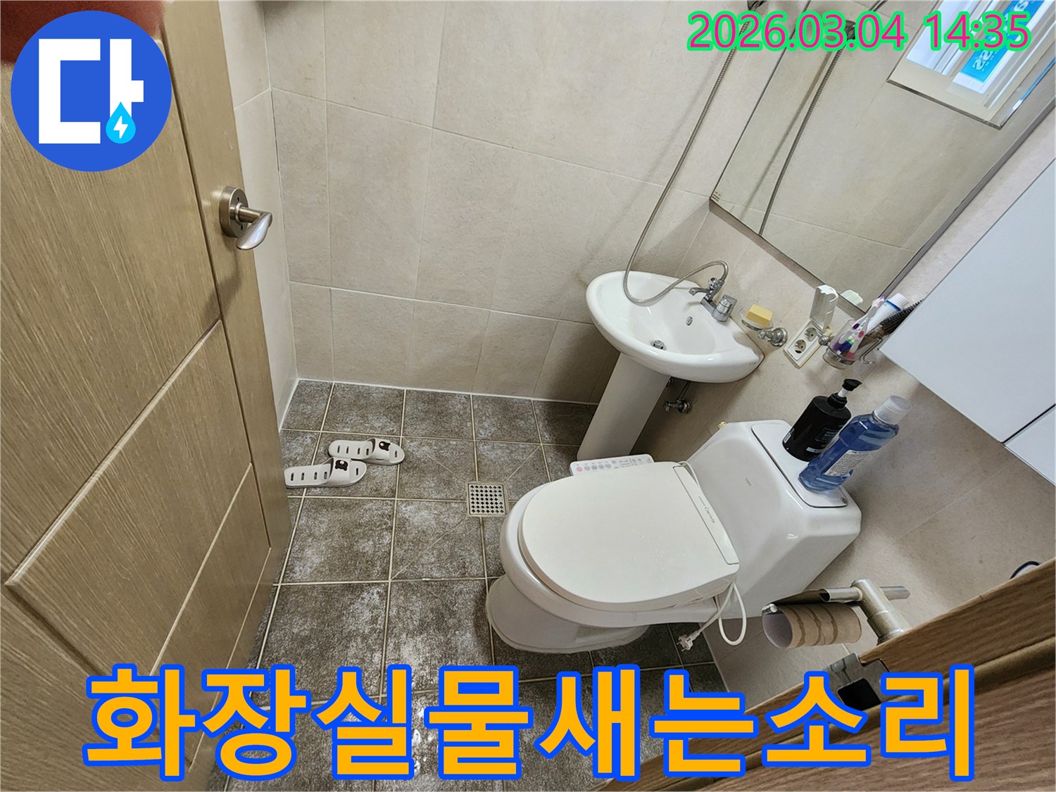 경기-광주시-초월읍-양지길-54-화장실에서-물-새는-소리가-들려-누수-탐지를-시작하기-전-바닥-타일과-변기-모습