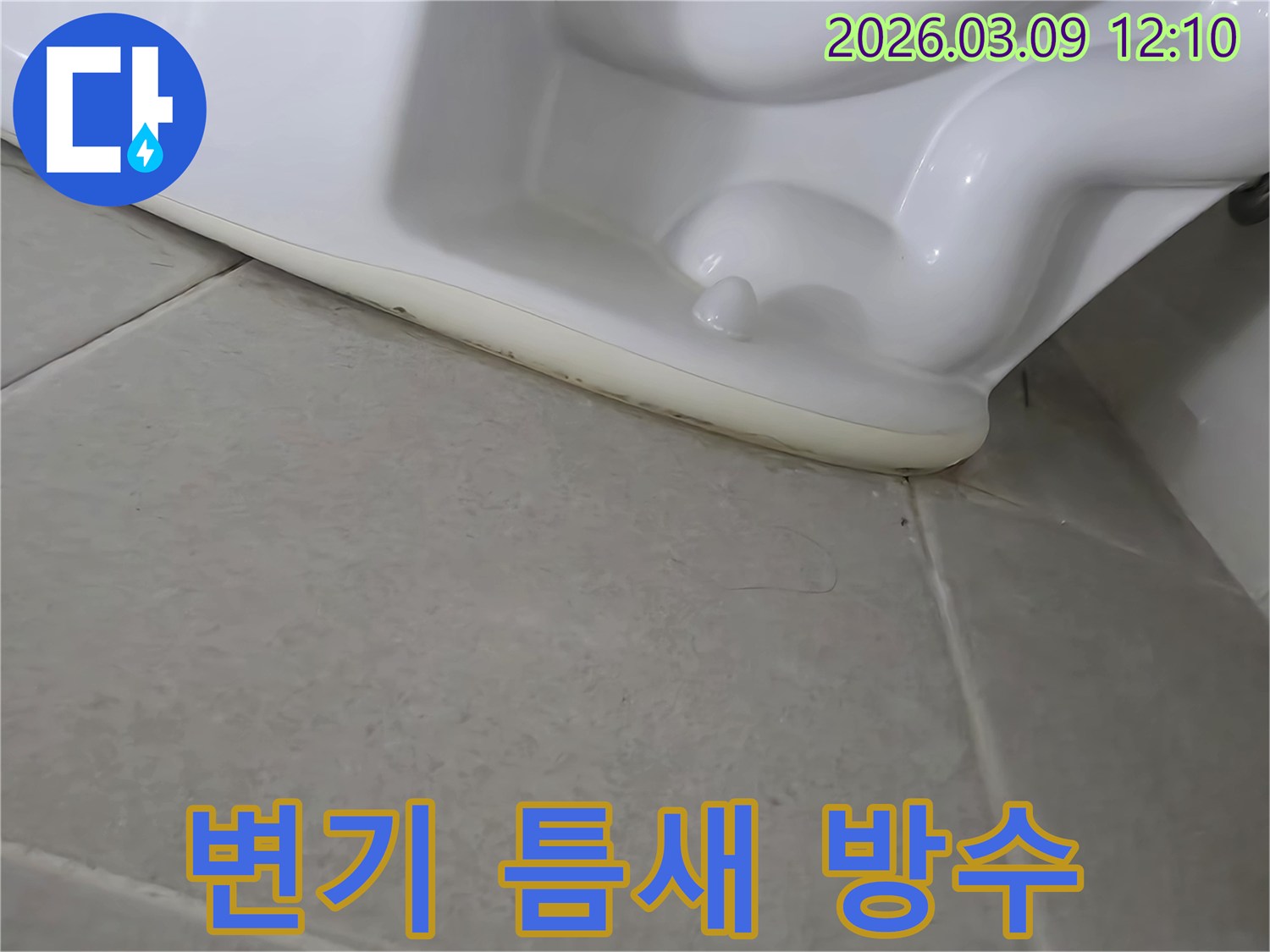 변기 주변 타일 틈새를-꼼꼼하게 방수 처리하여-누수를 완벽하게 차단하는-전문적인 시공 과정