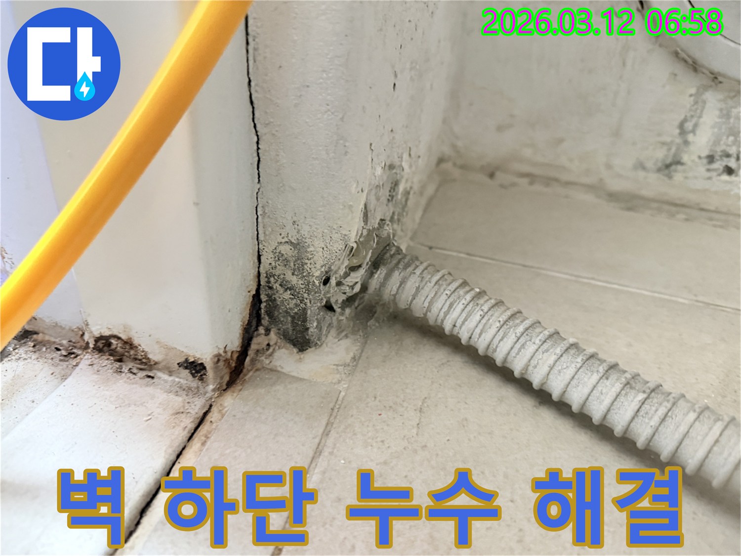 마포구-구수동-아파트-벽-하단부의-심각한-누수-흔적과-곰팡이-상태-사진