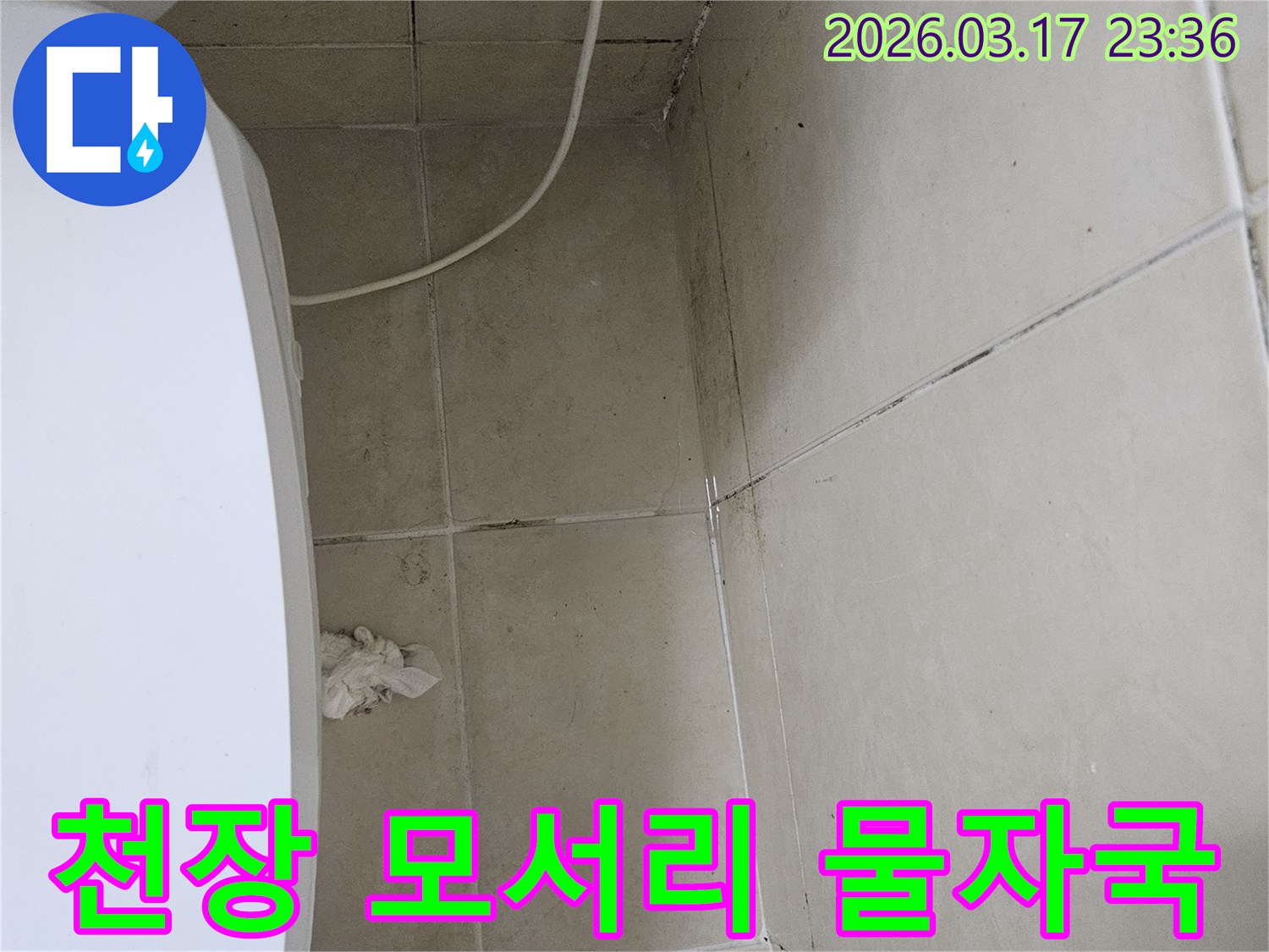 이-이미지는-천장-모서리-부분에-나타난-물자국과-검은-곰팡이를-보여주며-이는-누수로-인한-지속적인-습기-침투를-의미합니다