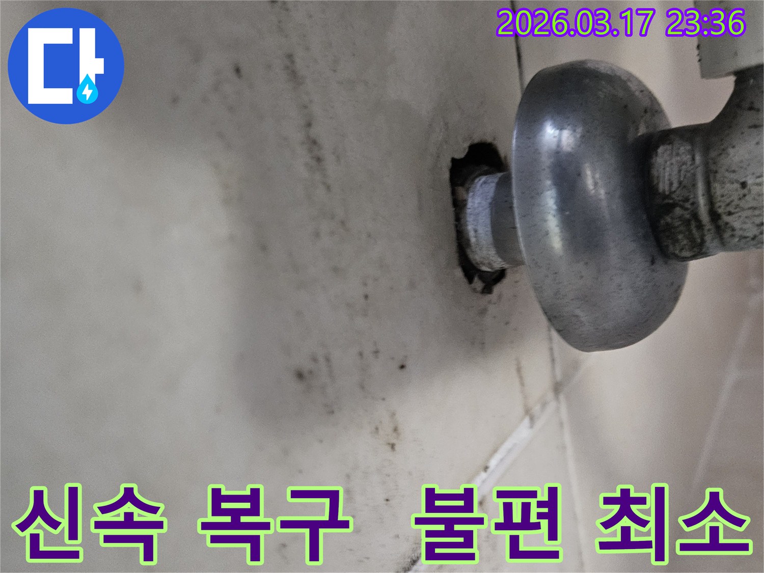 천장-배관에서-발생한-누수로-인해-오염된-벽면과-신속한-복구로-생활-불편을-최소화하는-모습