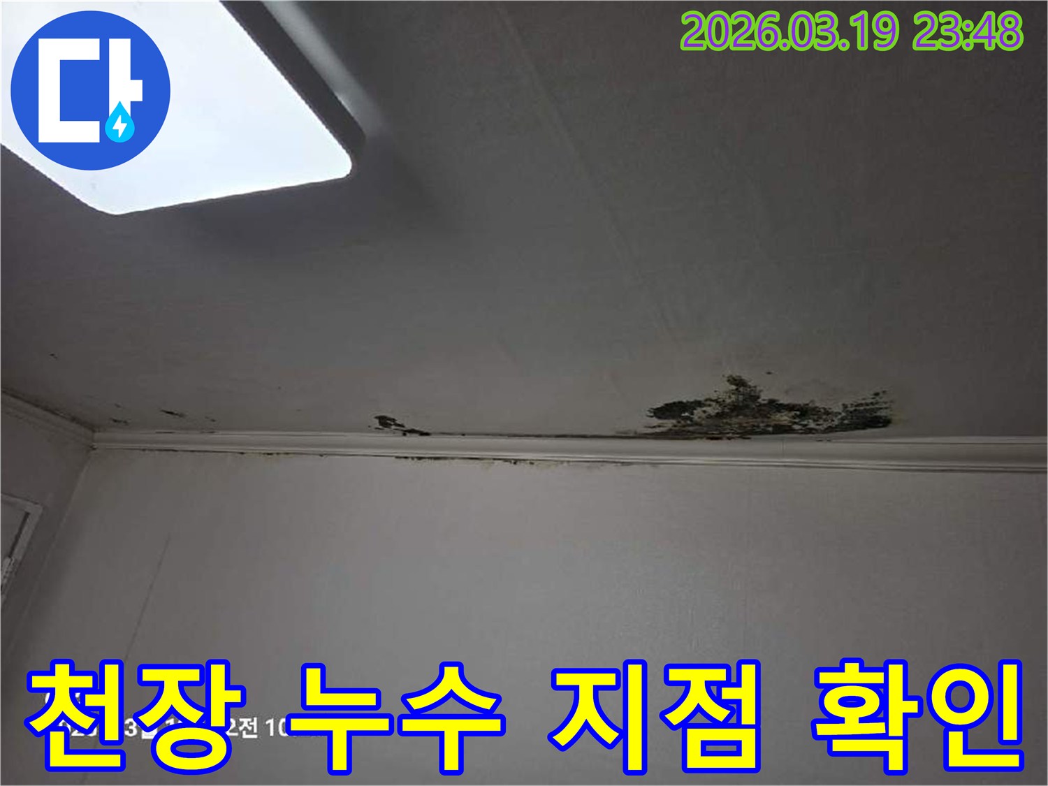 천장-모서리-부분에-물이-새어-들어-벽지가-젖고-손상된-모습을-보여주는-사진