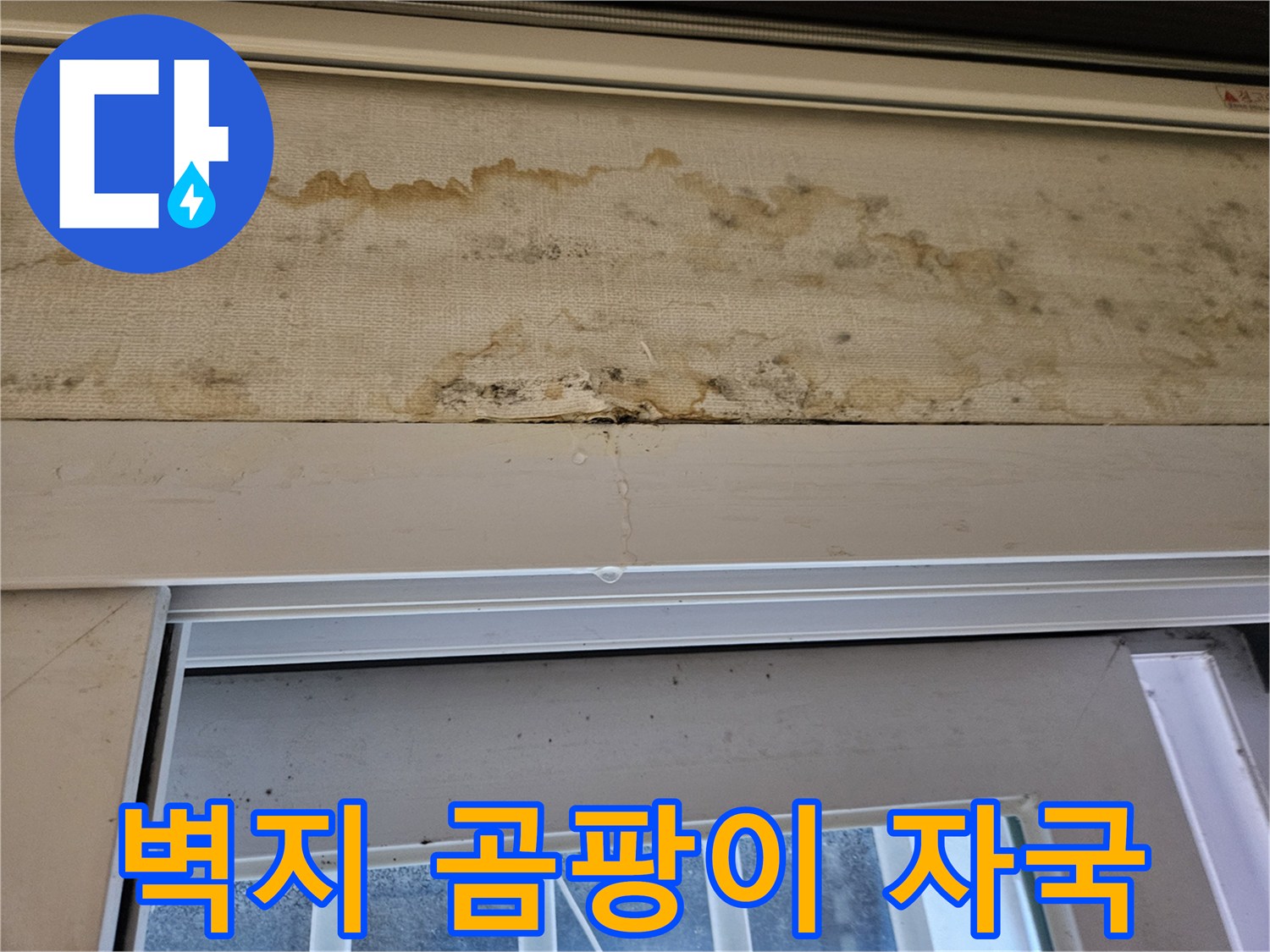 물샘 현상으로 인해-오염된 천장 마감재 부위