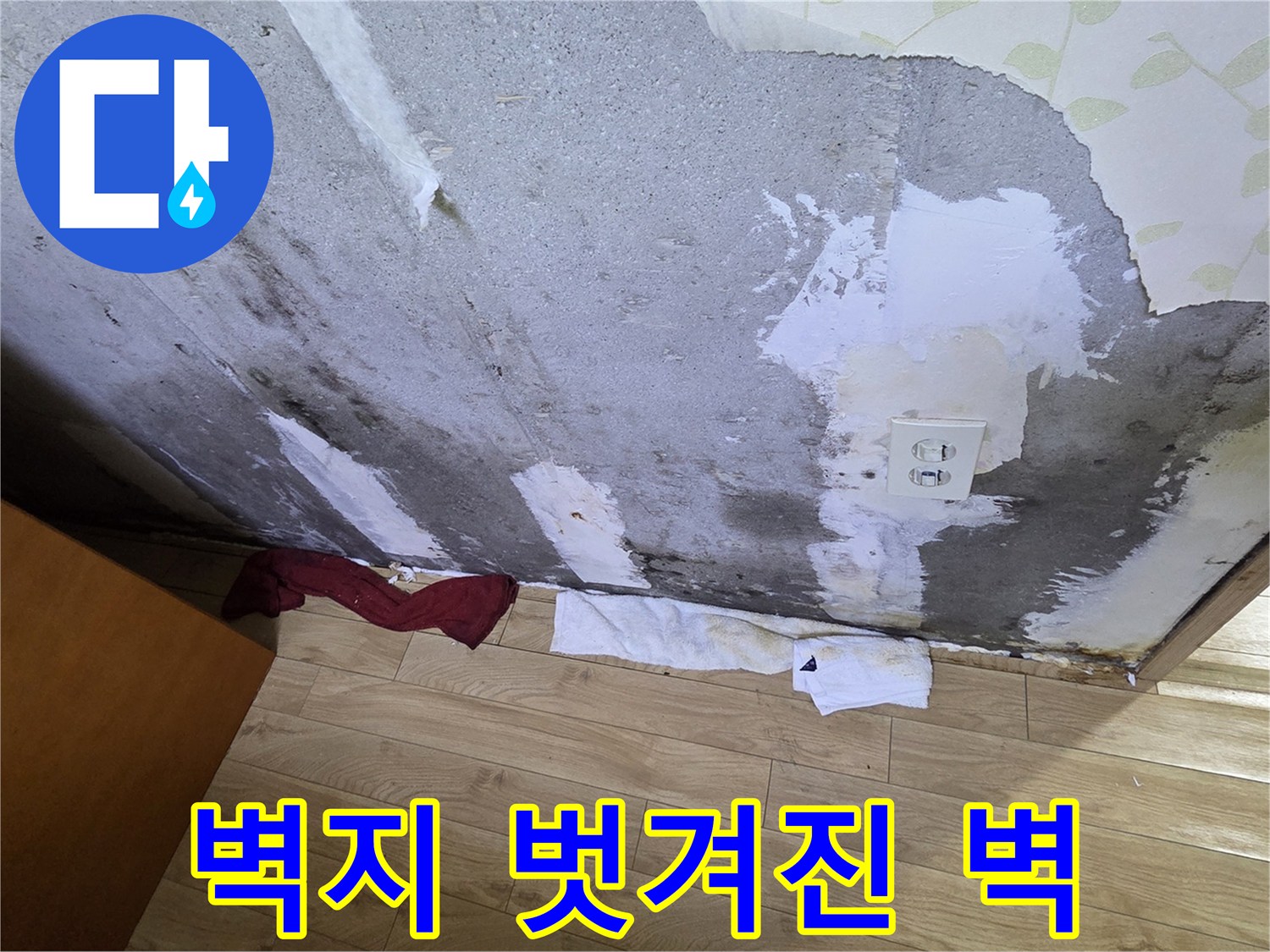 훼손된-콘크리트-벽체와-젖은-자국