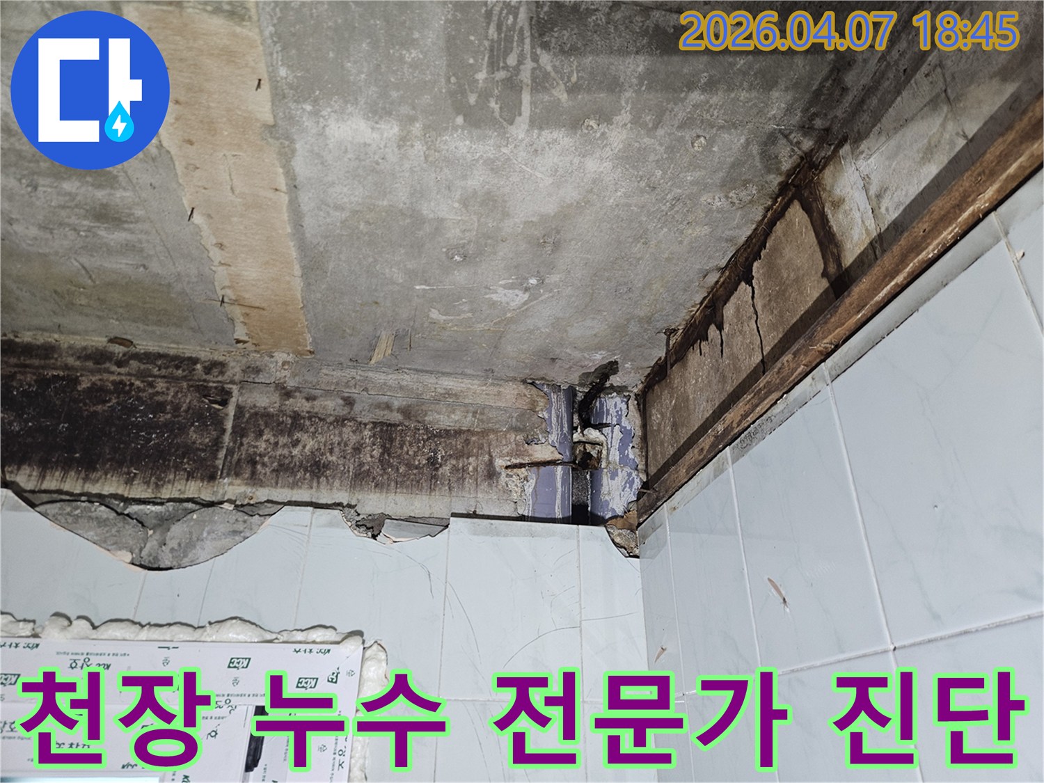 누수 전문가가-천장 누수-현장을-꼼꼼하게-진단하며-육안으로-확인하기-어려운-숨겨진-문제점까지-파악하는-과정을-보여주는-사진