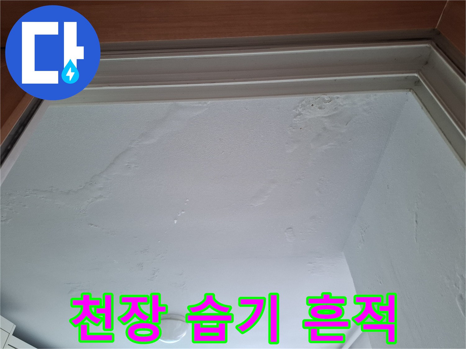 물에 젖어 울퉁불퉁해진 아랫집 천장 벽면