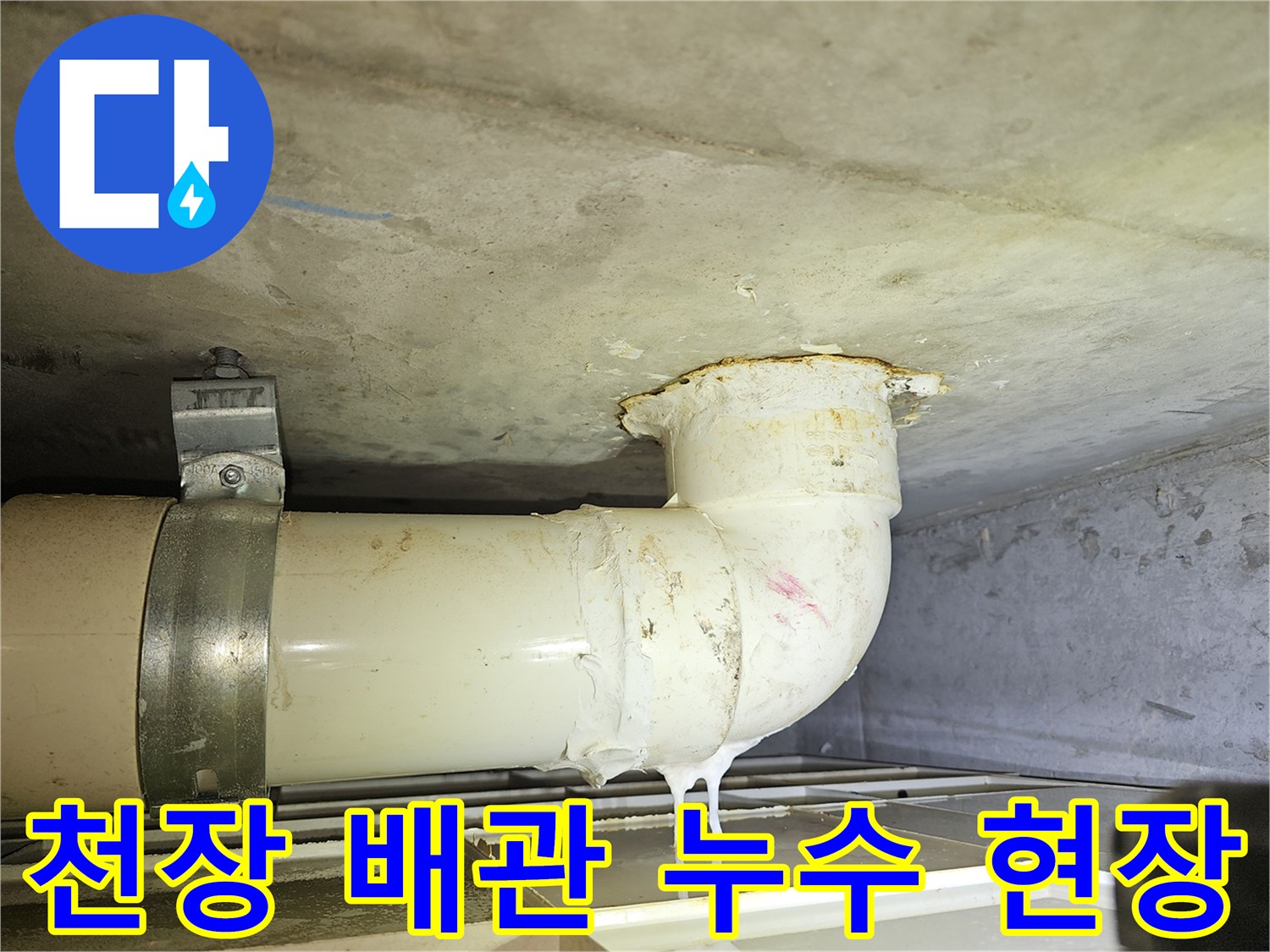 천장에서-물이-새는-배관-누수-현장을-전문가가-점검하는-모습