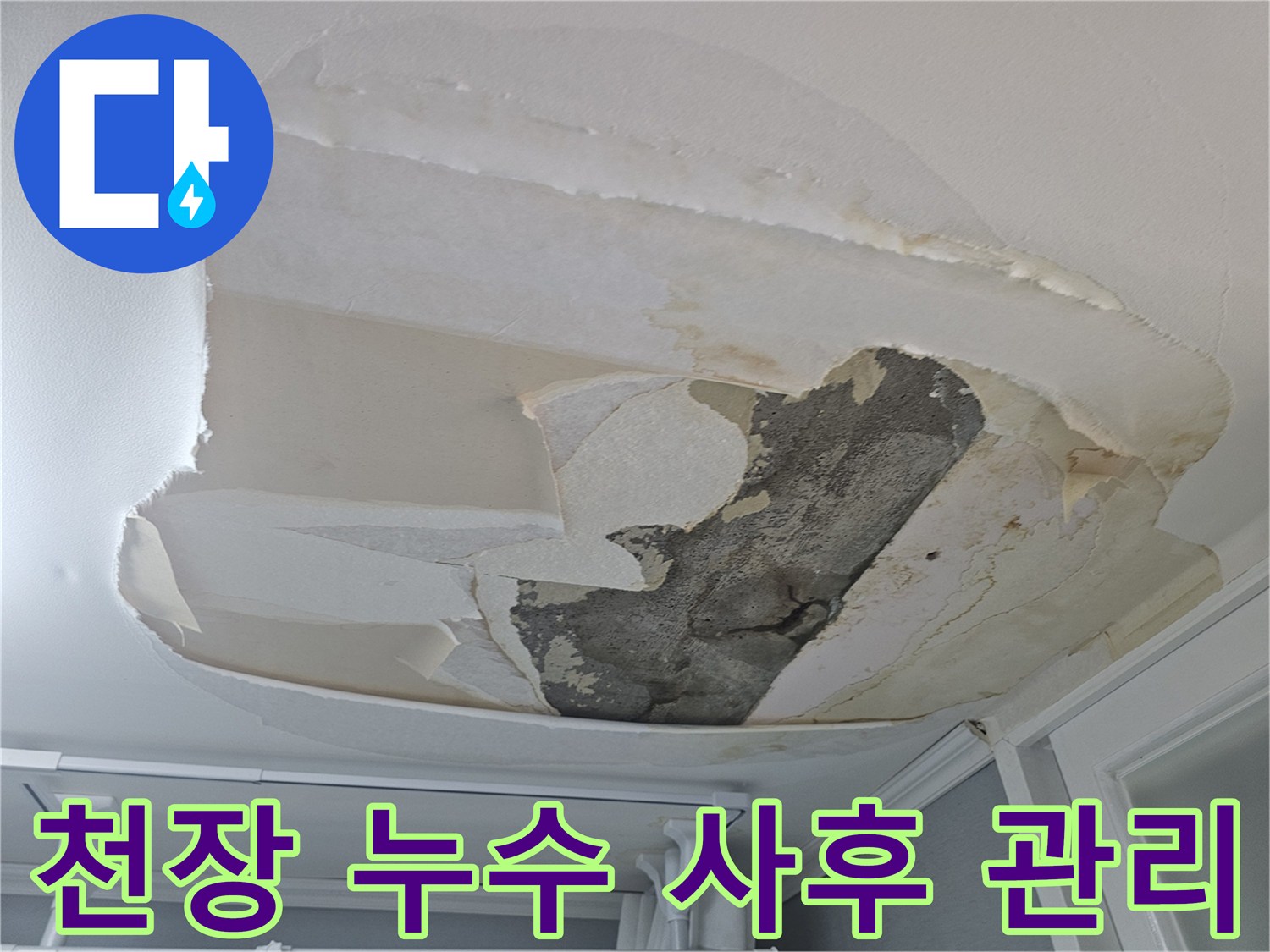 아랫집-천장-누수로-인해-벽지가-심하게-손상되어-누수-탐지-후-사후-관리까지-필요한-상황입니다