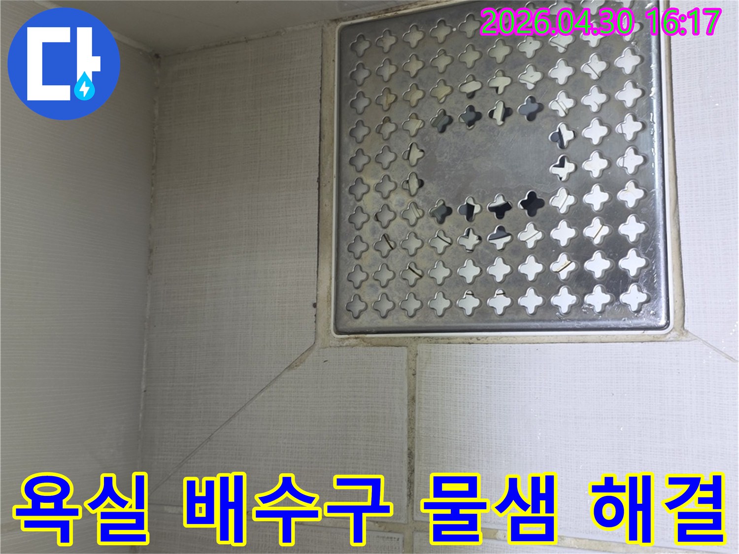 서울 성동구 금호동-욕실 배수구 주변에서-발견된 물샘 현상을-해결하기 위해-현장을 정밀하게-점검하는 모습