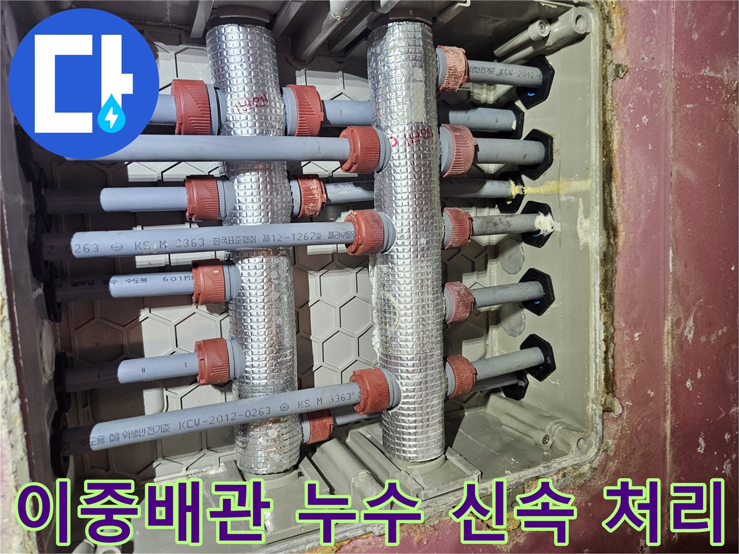수도분배기-이중배관에서-발생한-누수를-신속하게-처리하기-위해-전문가가-현장을-점검하고-있습니다