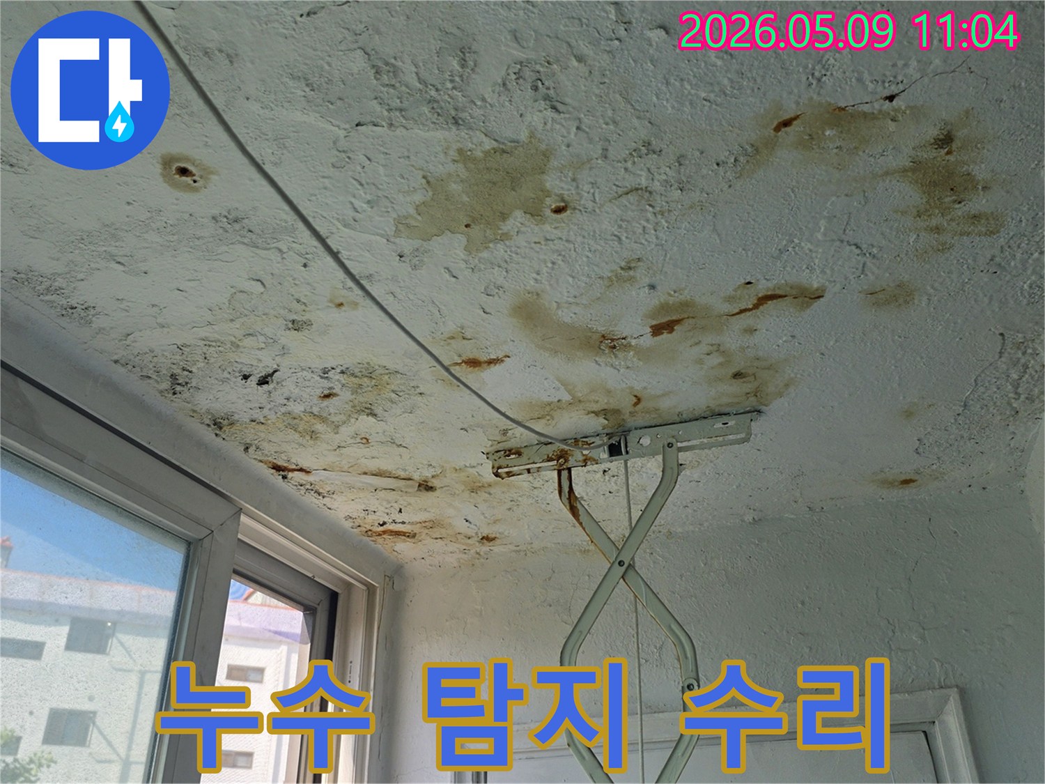 천장에 발생한 누수-얼룩과 곰팡이를-정확히 탐지하여-재발 없이 수리하는 과정을 보여줍니다