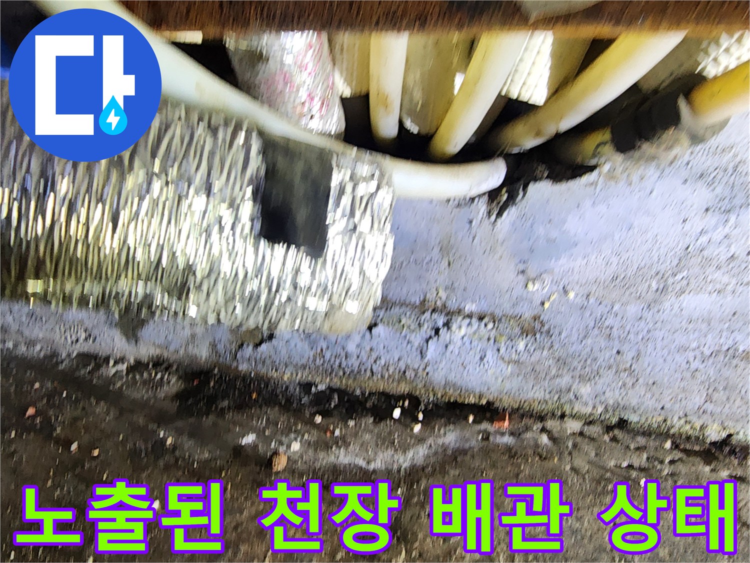 천장 내부 시설물-습기를 머금은 배관과 마감재