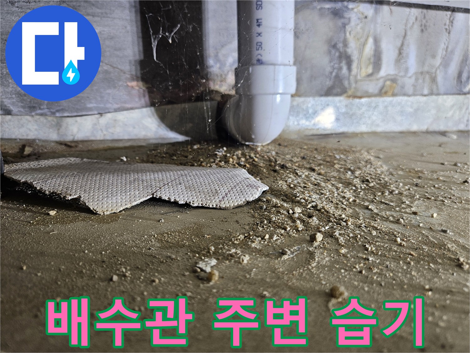 화장실-하수 배수관 연결 부위의 습기와 오염 상태