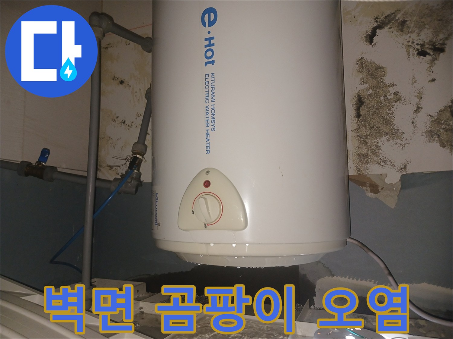 온수기-하단-배관-주변의-심각한-곰팡이-오염