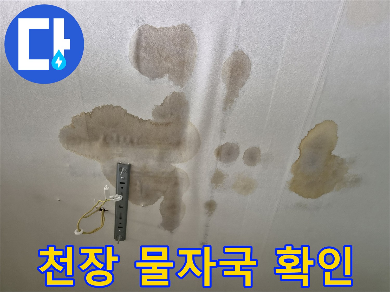 전등 배선 주변-넓게 퍼진 누수 얼룩 부위