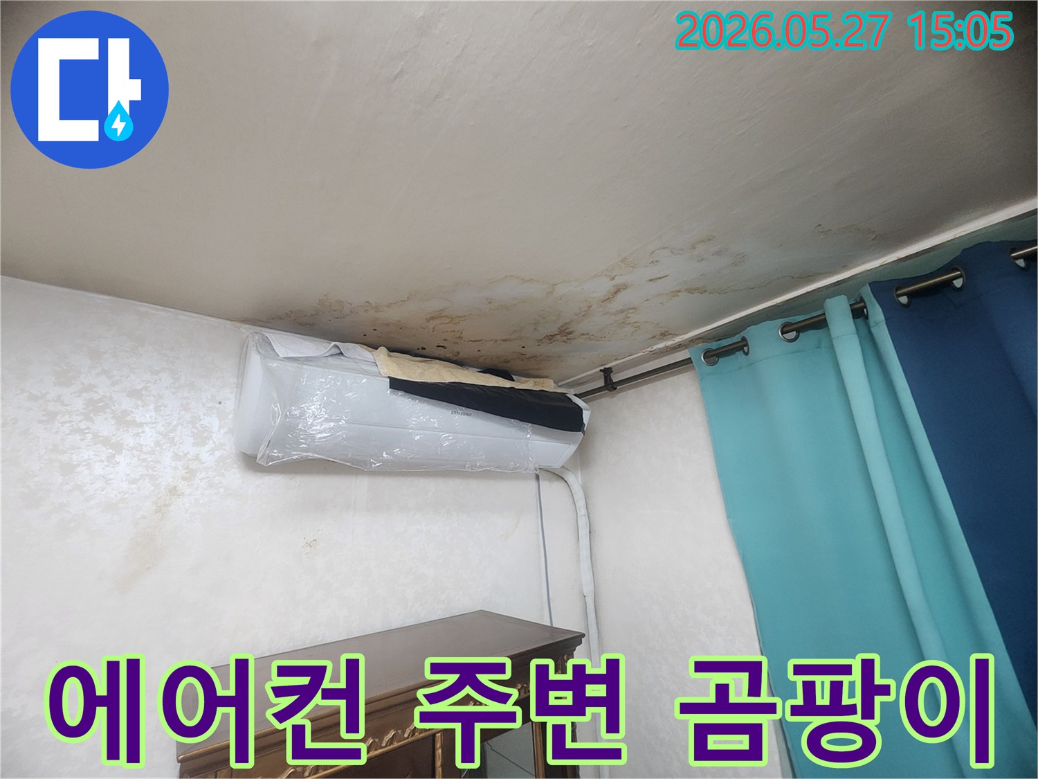 물이 새어 곰팡이가 생긴-아파트 천장-누수 원인 파악이 시급한 상황