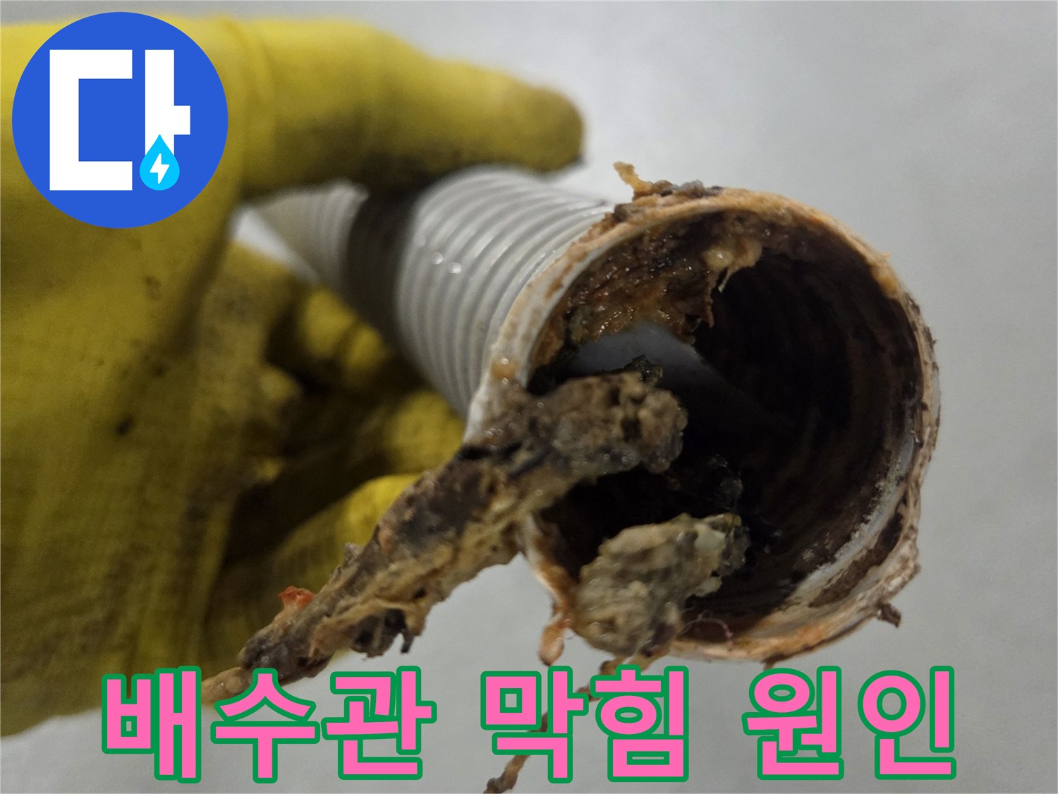 마곡 오피스텔 싱크대-배수관 주름 호스-내부에 가득 찬-음식물 찌꺼기와-기름때 덩어리